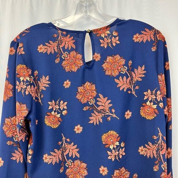 Self Love Womens Blouse Top Multicolor Floral Long Sleeve Ruffled Stretch Tie L - Picture 6 of 11